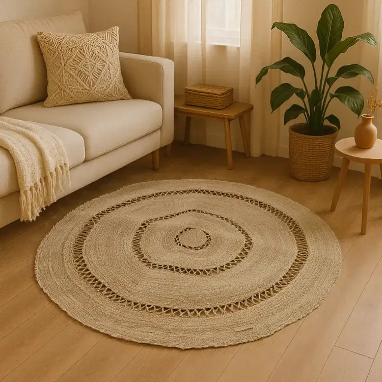 Round Banana Fiber Concentric Rug